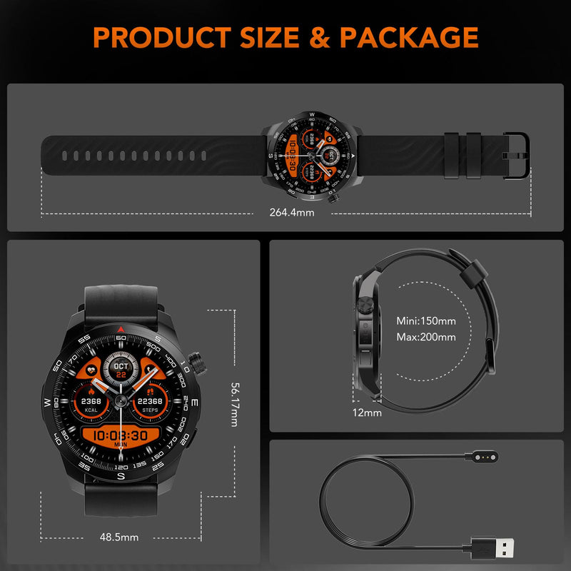 SKG Smart Watch for Men Women, 1.43" GPS Built-in Smartwatch with 100+ Sports Magnetometer Barometer, 9-Day Runtime 5ATM Waterproof Fitness Watch, for Health Tracker Android iPhone Compatible, GT5 Orange