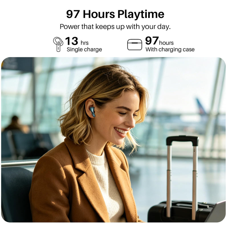 TOZO T20 Wireless Earbuds 97H Playtime, Wireless Charging LED Display Case | 10mm Deep Bass Sound, Dual Mic ENC Clear Calls, IPX8 Waterproof, Bluetooth 5.3, Comfortable Fit Ear Buds For Daily Use, Green