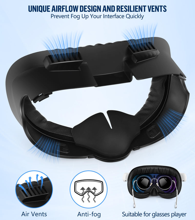 Facial Interface & Face Cover Pad Compatible with Meta Oculus Quest 3 Accessories, Sweat-Proof PU Foam Cushion, Fitness Foam Replacement, Air-Circulation Design for VR Quest 3 VR Accessorie