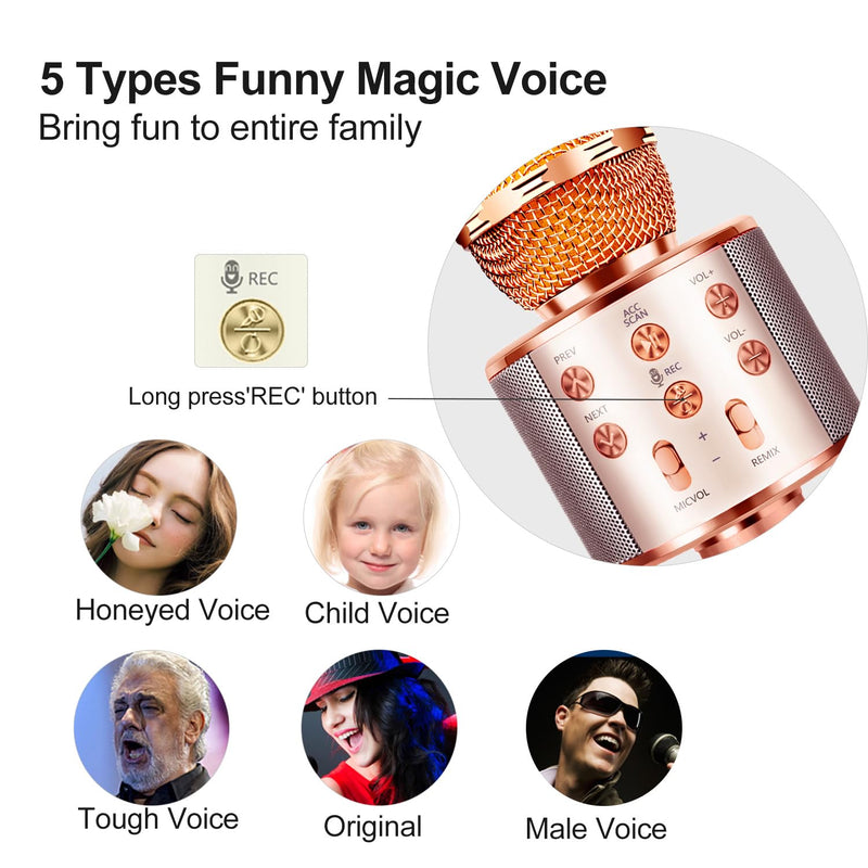 [AUSTRALIA] - Microphone for Kids Voice Change Karaoke Microphone Kids Girl Gifts Handheld Wireless Bluetooth Microphone Home Party Favor Mic Microphones Kids Christmas Birthday Gifts Rose Gold 