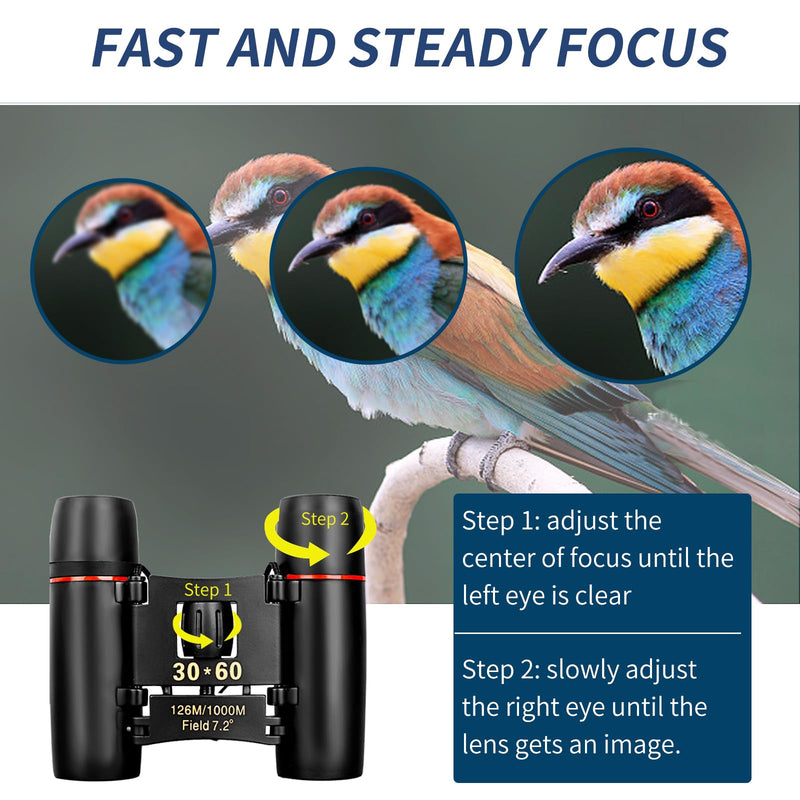 Compact Binoculars, HD Mini Portable Outdoor Binoculars, Pocket Lightweight Folding Binoculars for Adults and Children Bird Watching Hunting, Watching Shows, Traveling and Tourism,... Black