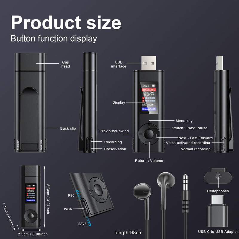 [AUSTRALIA] - Digital Voice Recorder with 64GB Storage, Voice Activated Recording, USB Connectivity, Playback Function for Meetings, Interviews, Classroom Style 1 