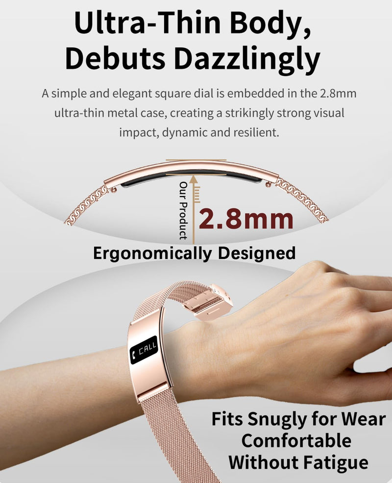 Smart Bracelet for Women Men Ultra-Thin Fitness Tracker for Android & iOS | Wearable Activity,100m Waterproof,24/7 Health Monitoring Heart Rate,Sleep Monitor,100+ Sports modes,30 Days Battery,3 Bands Rose Gold Mesh Strap