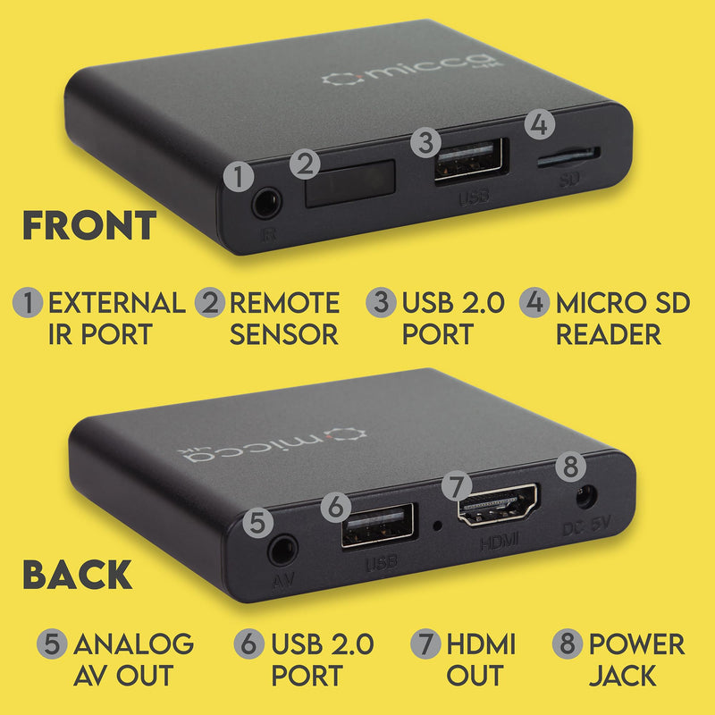 [AUSTRALIA] - Micca G3 2K Quad-HD Digital Media Player for USB Drives and MicroSD Cards, Digital Signage, H.265/HEVC H.264/AVC MP4 MKV Videos MP3 Music JPG Photos, 4K HDMI, Analog AV, Auto Play and Resume Speck G3 QHD 