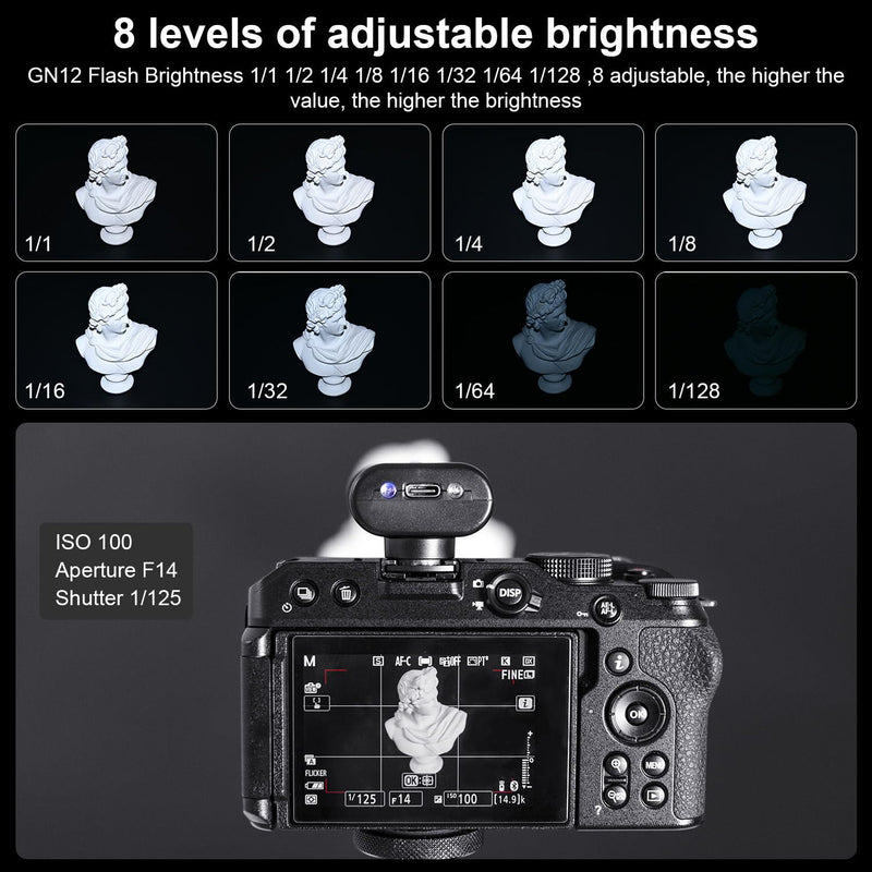 F12 Mini Camera Flash Speedlite for Canon/Nikon/Fuji/Sony/Ricoh GR3/GR3X Digital Film Cameras, Portable Mini Hot Shoe Flashlight for DSLR Cameras Grey F12-grey