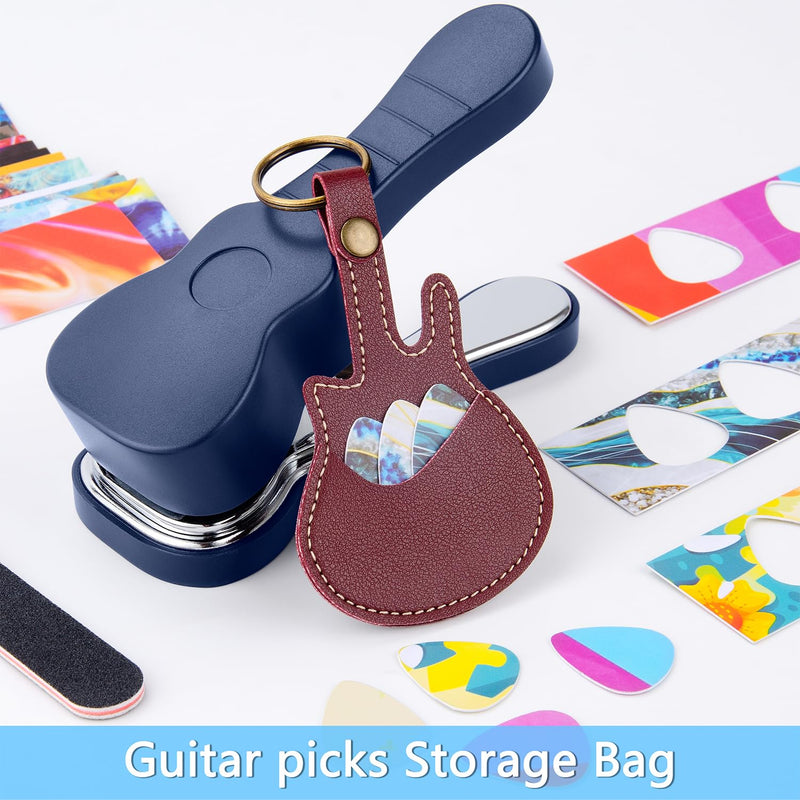 ArtAt Guitar Pick Punch Kit – Bass Guitar Picks Puncher With 15 Variety Pick Strips Medium Guitar Pick Maker Punch Kit Unique Guitar Lovers Gifts blue