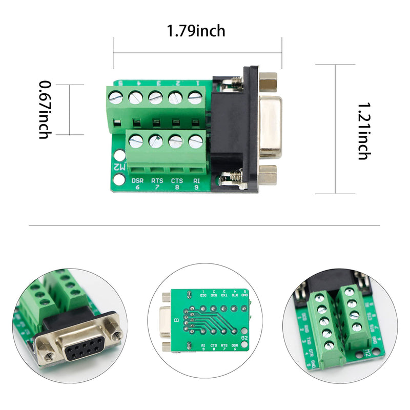 DB9 Breakout Connector,Female D-SUB Adapter Plate Connector RS232 Serial to Terminal Board Signal Modul-3 Pcs