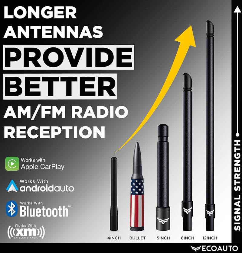 [AUSTRALIA] - EcoAuto Bullet Antenna Replacement for Dodge Ram & Ford F150 F250 F350 Super Duty Ford Raptor Bronco Trucks - Anti-Theft Design - Radio Antenna for Truck 1990 - Current (American Flag) American Flag 
