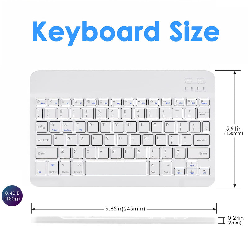DETUOSI Universal 9.6-10.5 inch Wireless Bluetooth Keyboard, Multi-Device Travel Portable Ultrathin (6mm) Lightweight Wireless Bluetooth Keyboard for iOS/Android/Windows Tablet, Computer, Phone #White for 9.6-10.5 inch tablet White