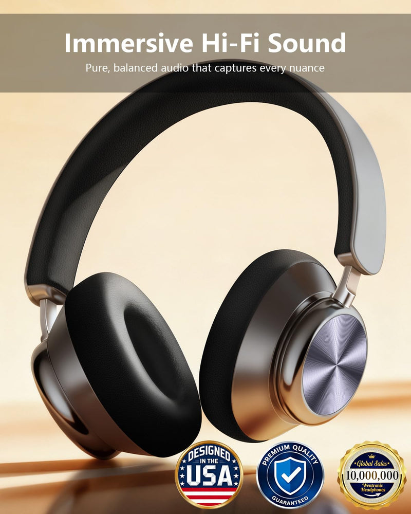 Wentronic Y03 Bluetooth Headphones Wireless Active Noise Cancelling Over Ear Headphones 48 Hours Playtime High Sound Quality 6 EQ Music Mode Headphones with Soft Ear Cushion - Grey
