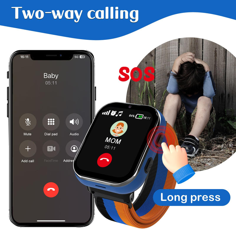 PTHTECHUS Smart Watch for Kids, 4G Smartwatch with Phone Call, SOS, Camera, Music Player, Learn Card, and Puzzle Games, Suitable for Boys and Girls Ages 4-12 Years Old Purple Blue (No GPS)
