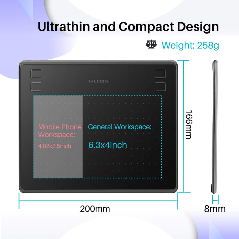 HUION HS64 OSU Drawing Tablet 16384 Pen Pressure | 6.3x4 inch for Beginner, Battery-Free Stylus, Ultra-Slim, 4 Hot Keys, Work with Windows/Mac/Android/Linux Small
