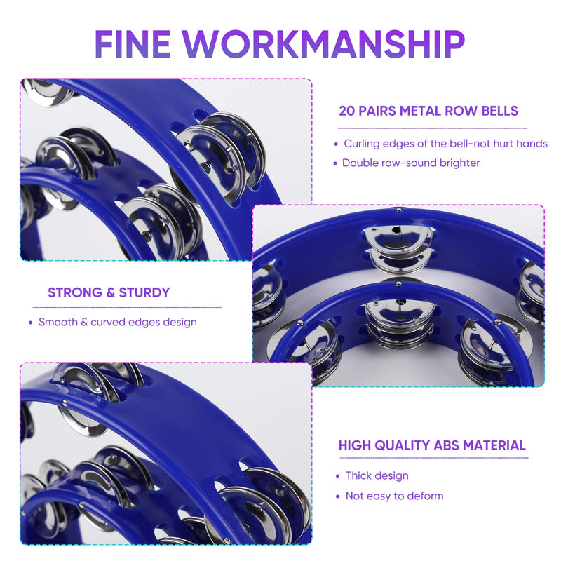 [AUSTRALIA] - Tambourine Musical Instrument with Egg Shakers - Double Row Metal Jingles Tambourines Half Moon Handheld Percussion Gift for Adults Church Musical Education KTV Party Dance (Blue) Blue 
