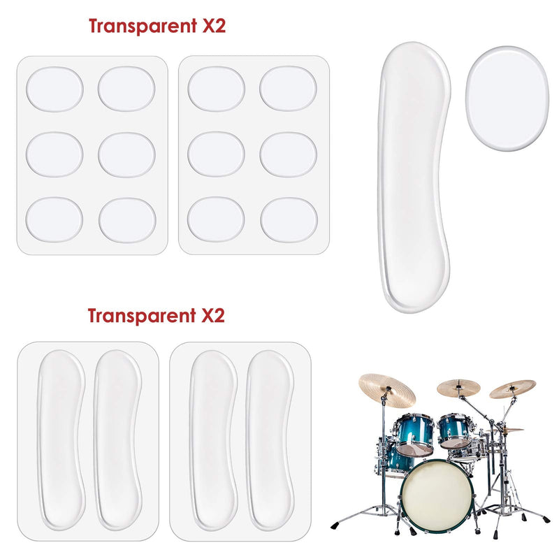 Drum Dampeners Gel Pads, 12 Pcs Round Silicone Drum Silencers and 4 Pcs Long Clear Soft Drum Dampening Gel Pads Transparent Drum Mute Pads for Drums Tone Control