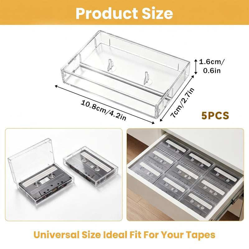 5 Pcs Audio Cassette Storage Cases Clear Plastic Cassette Tape Cases Blank Voice Recording Cassettes Tape Holder Plastic Audio Cassettes Organizer with Anti-Scratch Dust for Art Collection | Blank Voice Recording Cassette Tape Holder, Plastic Audio Cas...
