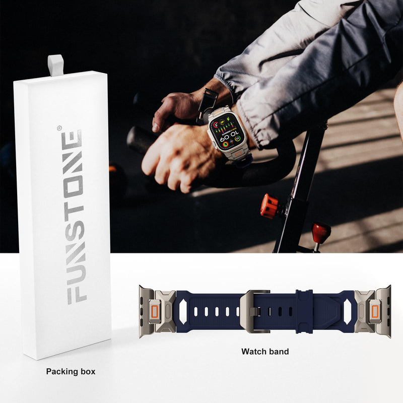 Sport Band for Apple Watch Ultra 2 & Ultra 49mm, FKM Rugged Ultra 2 Watch Bands for Men, Waterproof Apple Watch Wristband with Metal Connector, Men's Military Sport iWatch Replacement Strap 49mm-24mm Blue