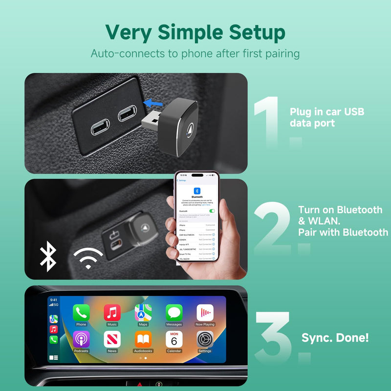 M1 2in1 Wireless CarPlay Android Auto Adapter Mini Car Play Dongle | Low‑Latency Mini Wireless Alloy & Glass Design, Turns Factory Wired CarPlay & Android Auto Into Wireless for iPhone & Android USB Type A