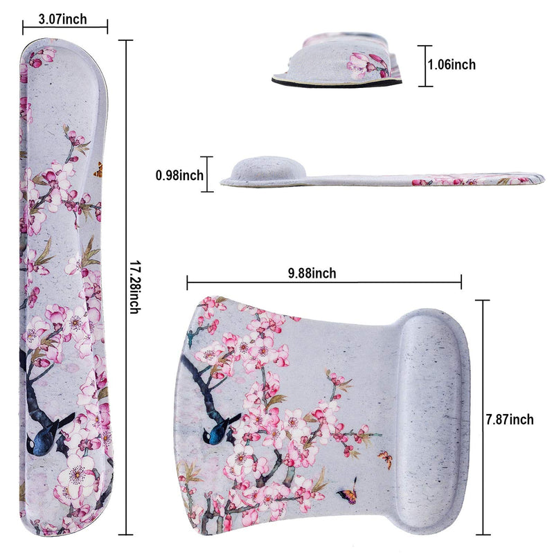 Ergonomic Keyboard Wrist Rest and Mouse Pad Wrist Rest Support Set,Comfortable & Lightweight Memory Foam Computer/Gaming/Office Wrist Set for Easy Typing & Pain Relief by AORTDES(Bird and Pink Flower) Kmwrp-19