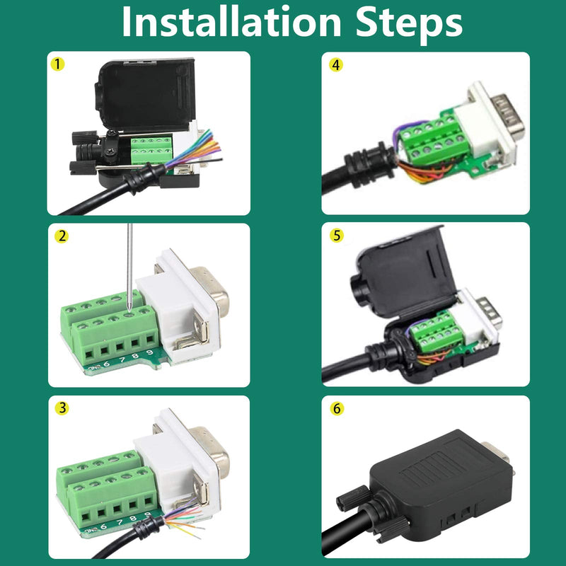 BIFALE DB9 Breakout Connector (3 Male+3 Female), DB9 Solderless Connector RS232 D-SUB Serial Adapters 16mm thinner 9 Pin Port Terminal Breakout Board with Case Long Bolts Tail Pipe 3 Male+3 Female
