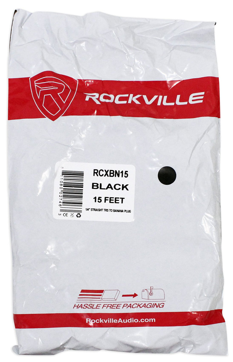 Rockville RCXBN15 15ft 1/4" to Banana Speaker Cable, 16 Gauge, 100% Copper, Durable PVC Jacket, Flexible Design for Home Theater, Studio, and DJ Systems