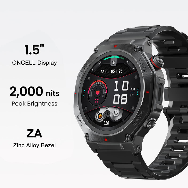 Military Smart Watch for Men Women,1.5" HD Touchscreen Rugged Fitness Tracker Smartwatch, Bluetooth Dual-mode GPS,3ATM Waterproof,170+ Sport Modes with Heart Rate/Sleep Monitor Watch for Android/ios