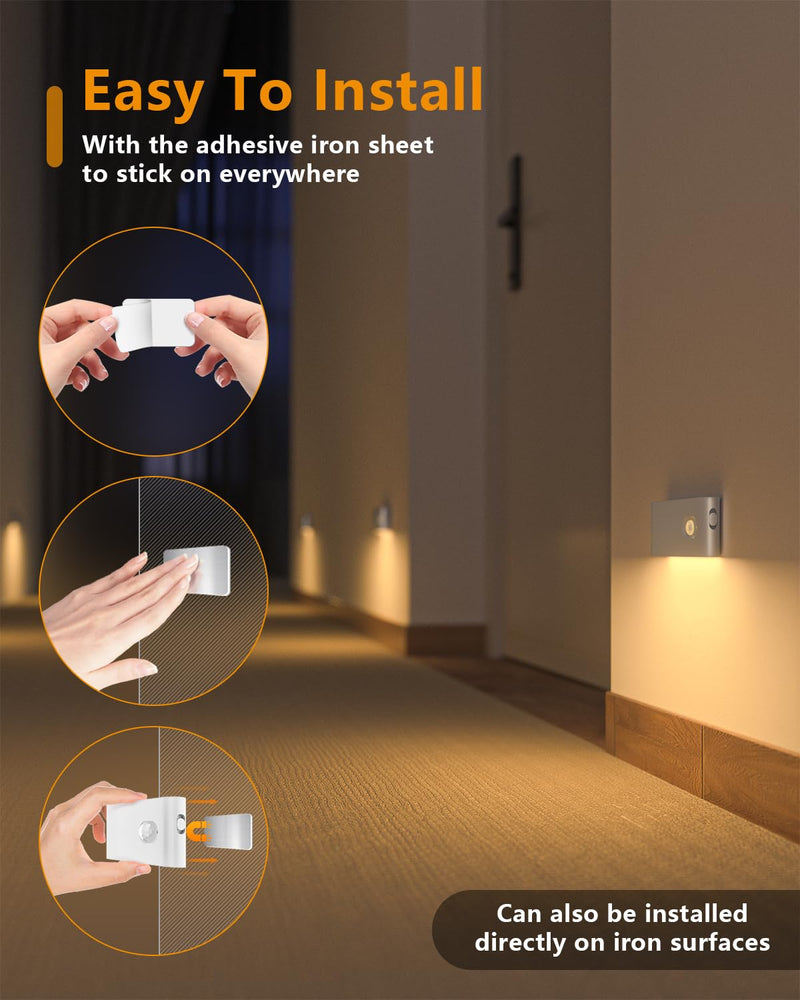 [AUSTRALIA] - WILLED Motion Sensor Night Light, Rechargeable Stair Lights Indoor, Warm White Motion Sensor Light Indoor, Battery Operated Night Light for Hallway, Stairway, Bathroom, Bedroom, Kitchen, 6 Pack 