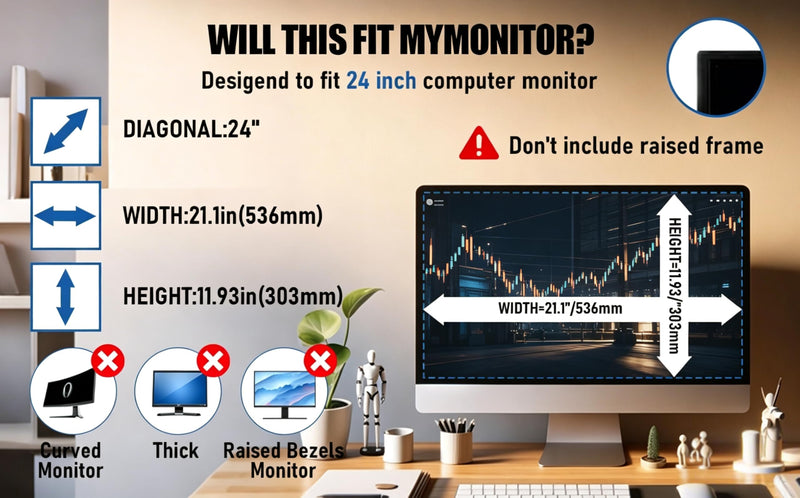 24 Inch Privacy Screen for Computer Monitor 16:9 Aspect Ratio Removable | 2-Pack Anti-spy & Anti-glare protective film & Privacy protection in open office environment, Desktop Security Privacy Filter [2Pack] 24 Inch 16:9 Aspect