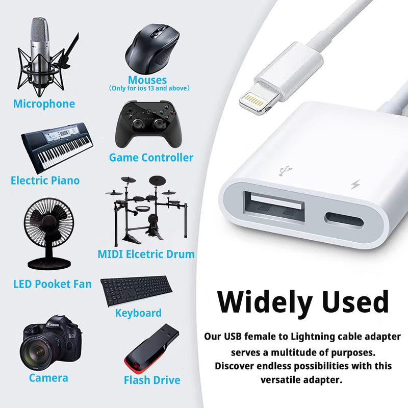 [AUSTRALIA] - [Apple MFi Certified] Lightning to USB Camera Adapter with Charging Port, Portable USB 3.0 Female OTG Cable for iPad to Connect Card Reader USB Flash Drive, Compatible for iPhone iPad white 