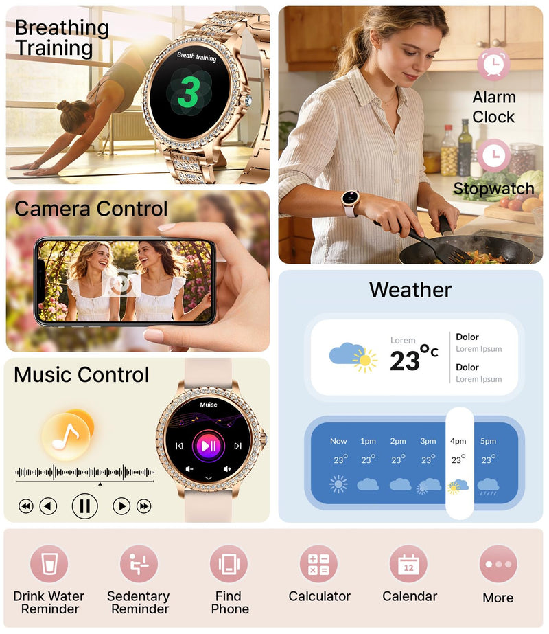 LIGE Smart Watches for Women,1.32" HD Fitness Tracker Watch with Answer/Make Call,AI Voice Control,Heart Rate/Calories/SpO2 Monitor 100+ Sport Modes Ladies Smart Watch for Android iOS (Gold) Gold