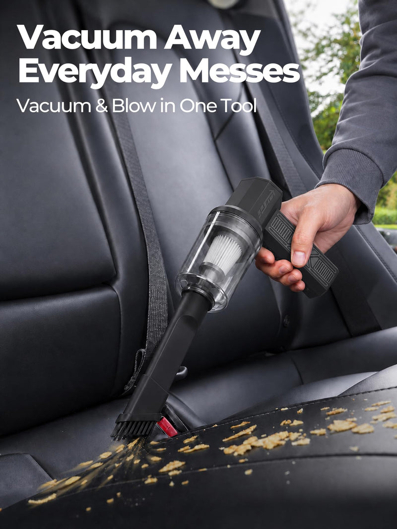 Electric Compressed Air Duster Rechargeable Air Blower for PC & Electronics | 2 in 1 duster and vacuum, 150000 RPM, 4 speeds, 6000mAh, LED display, built-in light, 6 nozzles, for Computer, Keyboard, Car