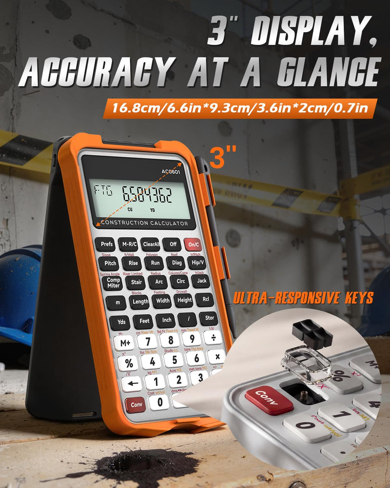GUYUCOM Construction Calculator with Writing Tablet Concrete Calculator | Home Project Tools for Contractors Construction Industrial Carpenters Real Estate Pocket Calculators Gifts for Carpenters Silver Orange