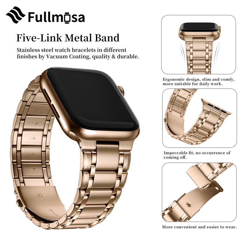 Fullmosa Compatible Stainless Steel Apple Watch Band 44mm/45mm/42mm Rose Gold with Case & Compatible Metal Apple Watch Band with case 44mm/45mm/42mm,Rose Gold