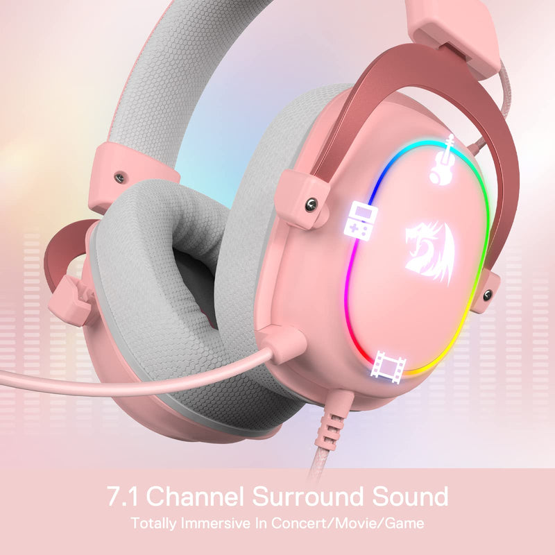 Redragon H510 Zeus-X RGB Pink Wired Gaming Headset - 7.1 Surround Sound - 53MM Audio Drivers in Memory Foam Ear Pads w/Durable Fabric Cover- Multi Platforms Headphone - USB Powered for PC/PS4/NS Pink-RGB
