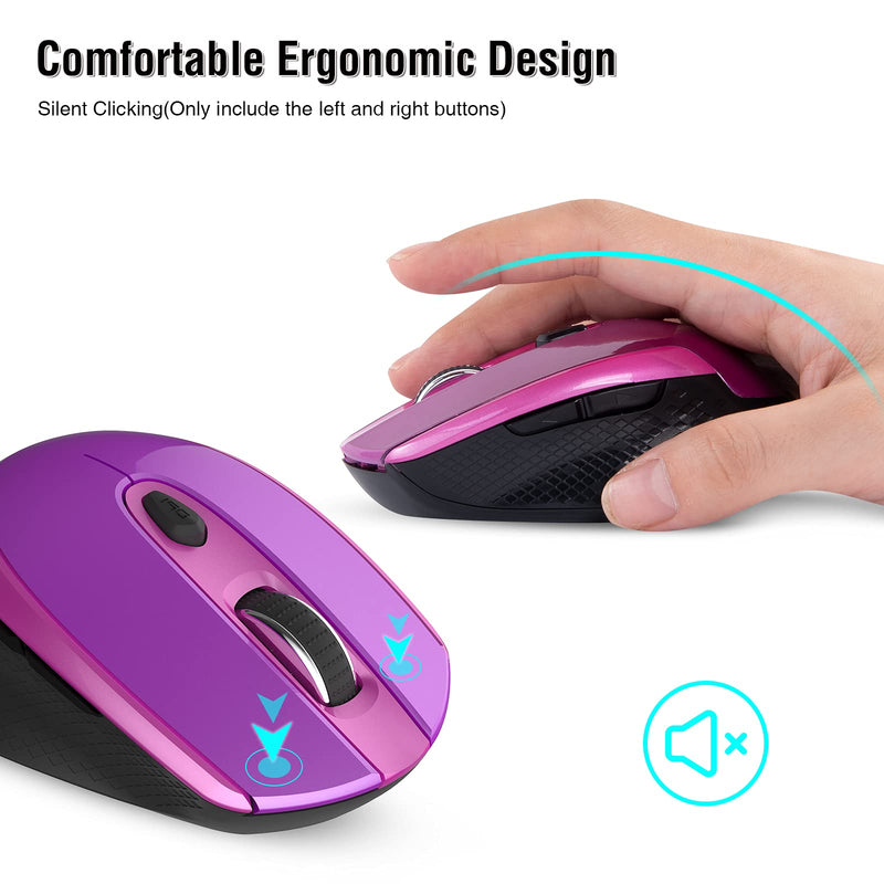 RaceGT Wireless Computer Mouse, 2.4G Silent Cordless Mouse for Laptop, Mouse with 6 Buttons and 3 Adjustable DPI for Laptop, Deskbtop, MacBook , PC (Purple) purple