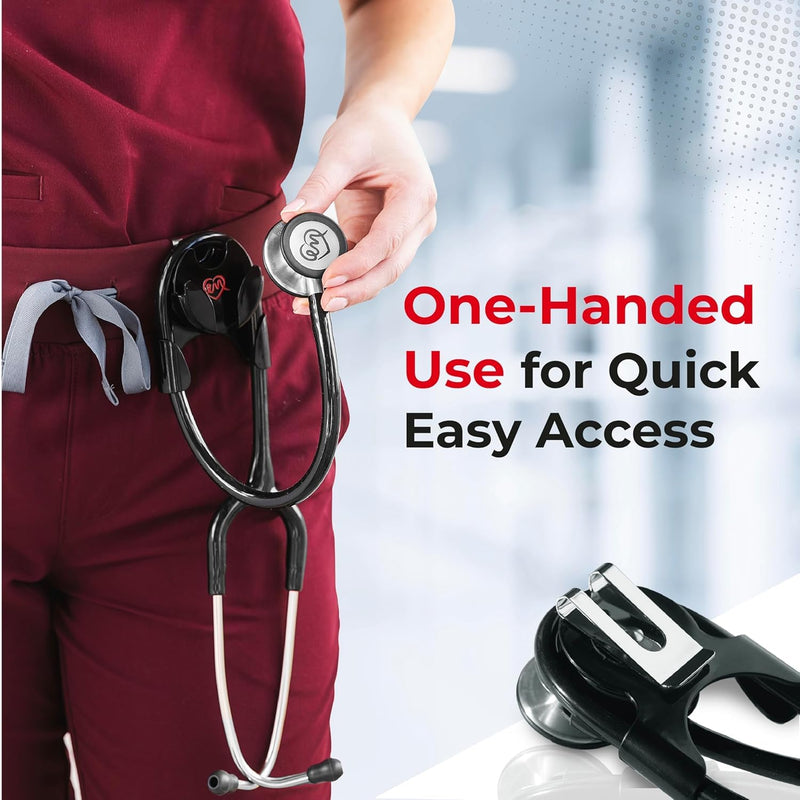 Stethoscope Holder Kit – Hip Clip with Rotating Clip for Neck Pain Relief + 3 BONUSES: Stethoscope AirTag Holder, Stethoscope Replacement Covers/Ear Pieces (Classic III & IV), and Bag Hanger Black