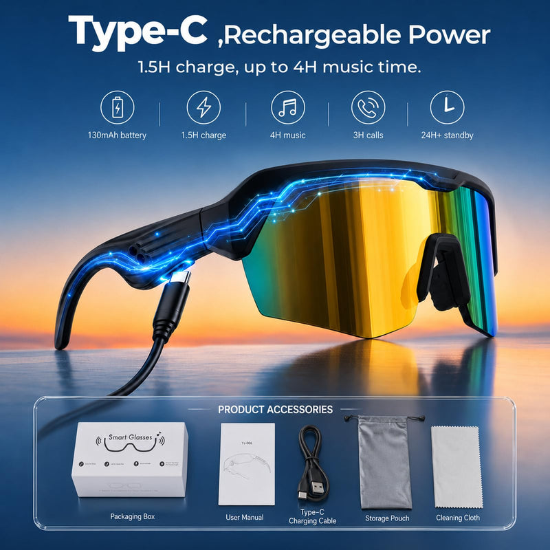 Bluetooth Cycling Glasses, Hands-Free Open-Ear Audio Sunglasses Yellow