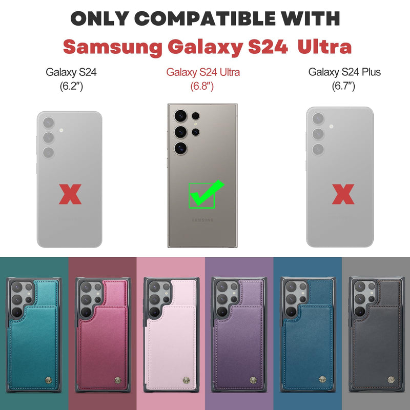for Samsung Galaxy S24 Ultra Case with Card Holder, for Samsung S24 Ultra Wallet Case for Women Men with RFID Blocking, Durable Kickstand Shockproof Case for Galaxy S24 Ultra 5G, Purple Samsung Galaxy S24 Ultra - 6.8"