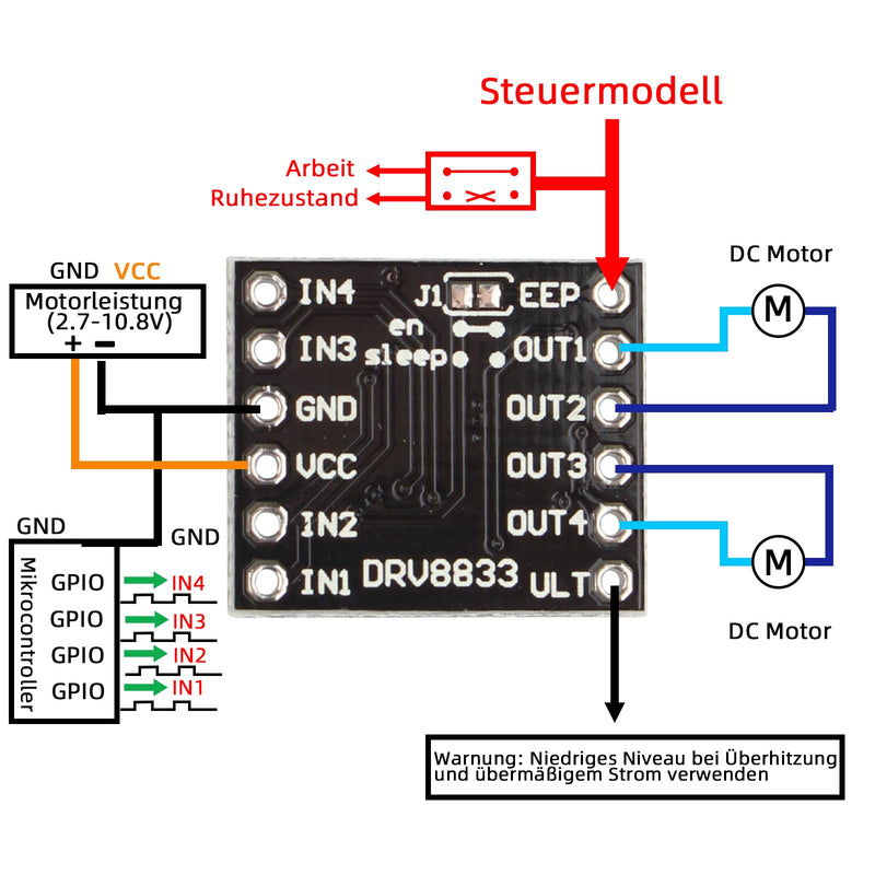 DRV8833 1.5A 2-Channel H Bridge DC Motor Drive Board Ultra Small Volume Motor Drive Module Input Voltage 3-10V Pack of 6