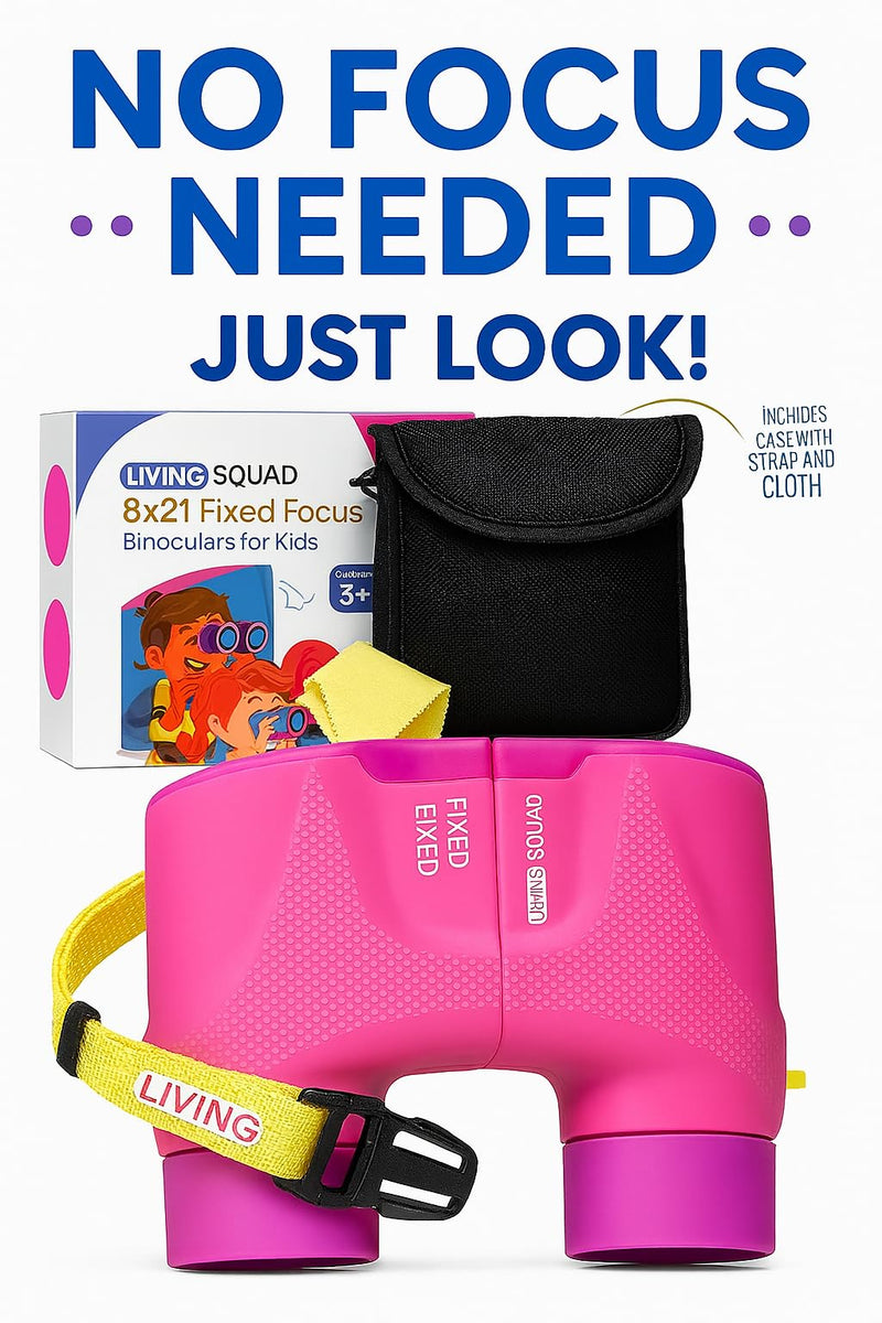 Kids Binoculars 8x21 Focus-Free Pink – Shockproof Outdoor Adventure Gear for Girls & Boys Ages 3-12 – No-Adjustment Point & Look Design, Real 8X Magnification STEM Toy for Bird Watching, Hiking Pink/Purple