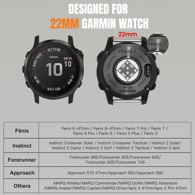 Bandletic 22mm Easy-Fit Band Compatible with Garmin Fenix 5 6 7 Watch | Rugged Nylon Strap with Magnetic Fidlock V-Buckle, For Fenix 8 47mm/7 6 Pro/5 Plus/Forerunner 965/945/Approach/Instinct 3 2 Black Large (7.1"-8.5")