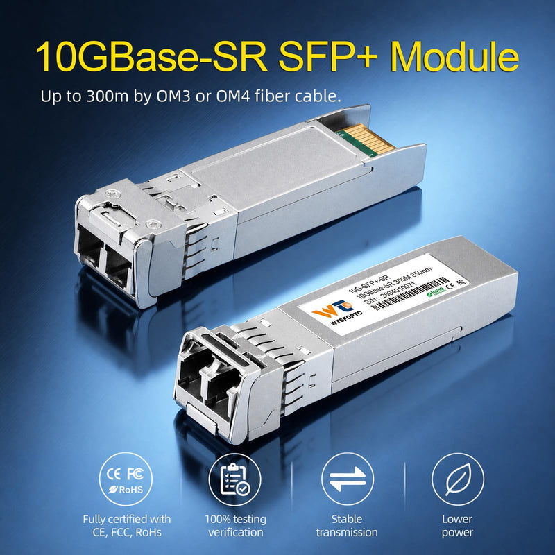 10G SR SFP Transceiver 2 Pack, 10gb Optical SFP+ LC Module Multimode 300m | 10Gbe SFP Module MMF 850nm, Compatible with Cisco SFP-10G-SR, Meraki, Mikrotik, Ubiquiti, Open Switches (NOT for Intel) 2 Pack)10G-SR: 300m