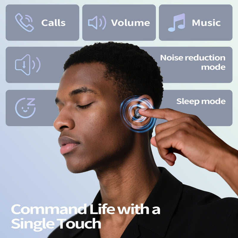 Mini ANC Sleep Earbuds, Wireless Ear Buds Headphones for Side Sleepers | Skin-friendly silicone noise cancelling earbuds with smart sleep mode. Mutes alerts for uninterrupted night sleep. Black