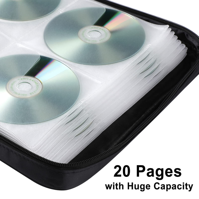 160 Capacity Black Plastic CD DVD Case Organizer with PVC Panel for Portable Storage and Travel 160 Capacity Black