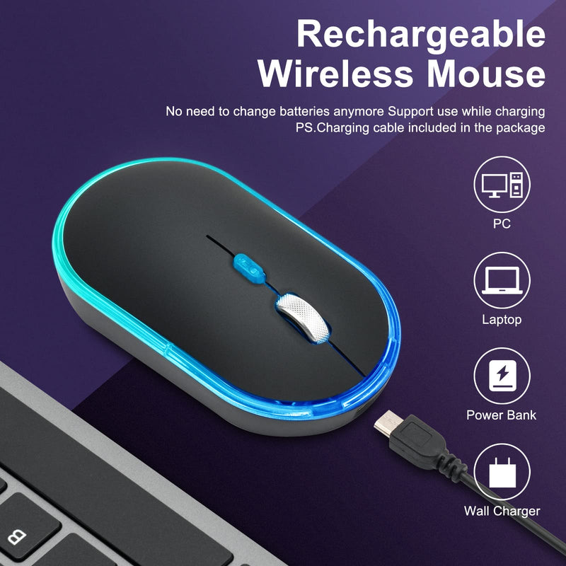 Wireless Backlit Mouse LED Silent Rechargeable Battery with Optical Backlight Switch Compatible Mac Windows 7/8/10 for PC Laptop(Black) black