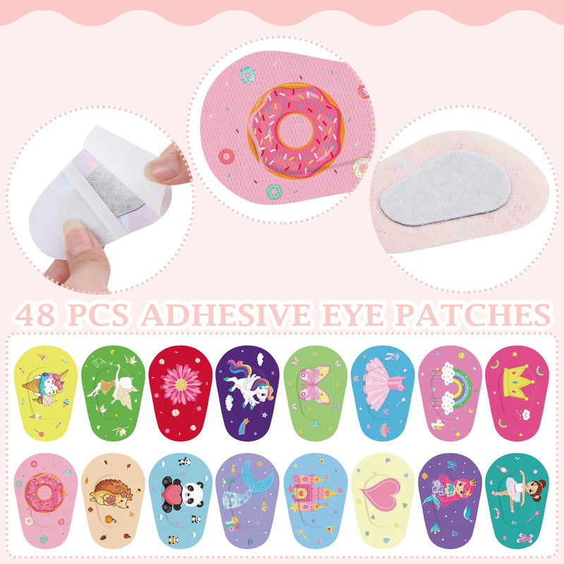 Adhesive Eye Patches for Kids Girls 16 Styles Toddler Eye Patches Bulk Latex Free Eye Pad Light Blocking Fun Cute Designs Cotton Adhesive Bandages for Kids Toddler Girls Boys(48 Pcs) 48