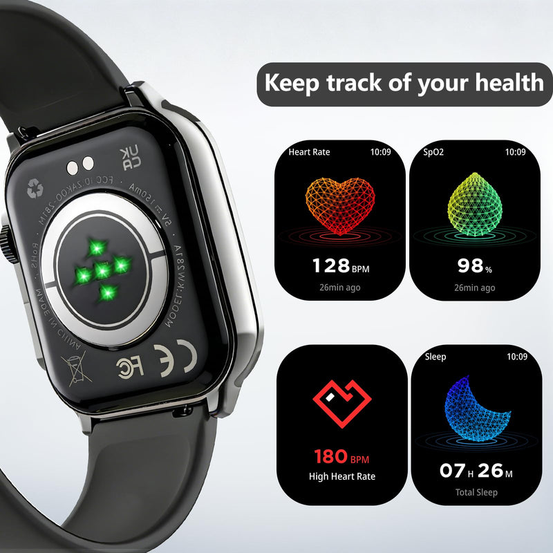 Smart Watch, 2.01" AMOLED Curved Touchscreen Fitness Watch for Men Women, IP68 Waterproof, 24/7 Heart Rate/Sleep Monitor, Fitness Tracker with Pedometer, 120+ Sports Modes, Smartwatch for Android iOS Black