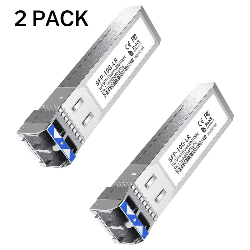 2Pack SFP+ LC 10GBase-LR Transceiver - 10G Single Mode Module, Compatible with Cisco SFP-10G-LR, Ubiquiti UF-SM-10G, Meraki, Mikrotik, Netgear, Aruba, TP-Link and More - 1310nm, SMF, 20km, DDM 2PCS 10G SFP to LC SingleMode