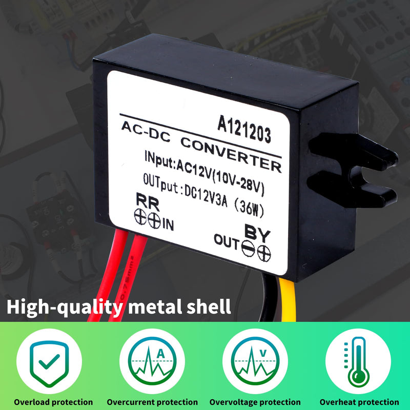 DewinLVD AC DC Step Down Converter, AC 10-28V to DC 12V 3A 36W Buck Power Converter, Input 10-28V AC, Output 12V DC, Waterproof Module of Buck Converter 10-28VAC