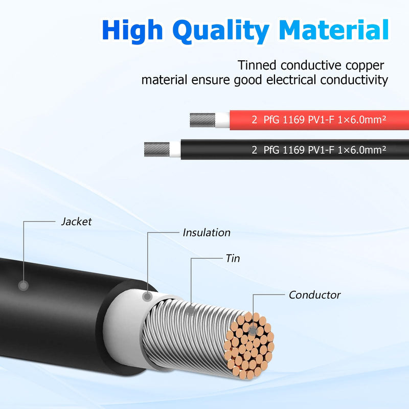 Solar Cable Extension, 6 mm² 1/2/3/5/10 m Solar Cable Extension, Connection Cable, Solar Plug, IP67 Waterproof Plug (6 mm²/2 m) 6 mm²/2 m