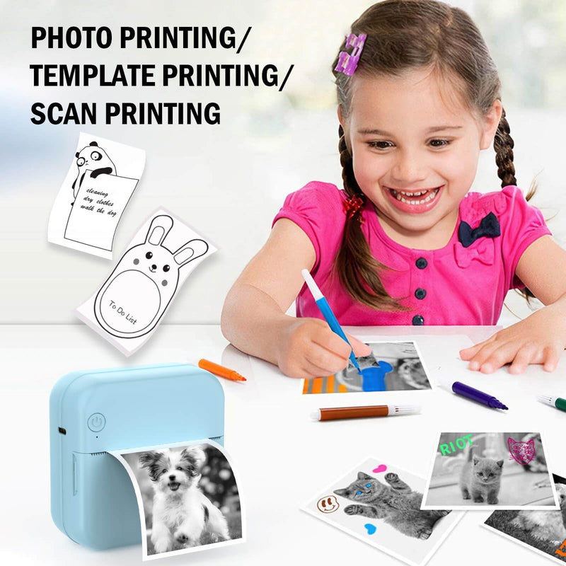 Pocket Printer for iPhone/Android, Wireless Mini Sticker Printer with 10 Rolls Thermal Paper, Blue-Tooth Thermal Mini Printer Portable for Notes Journal Memo Photo Study, Blue